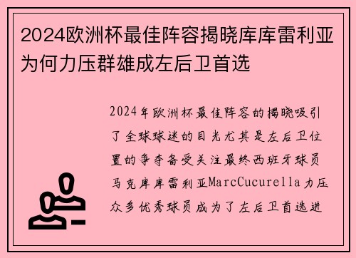 2024欧洲杯最佳阵容揭晓库库雷利亚为何力压群雄成左后卫首选
